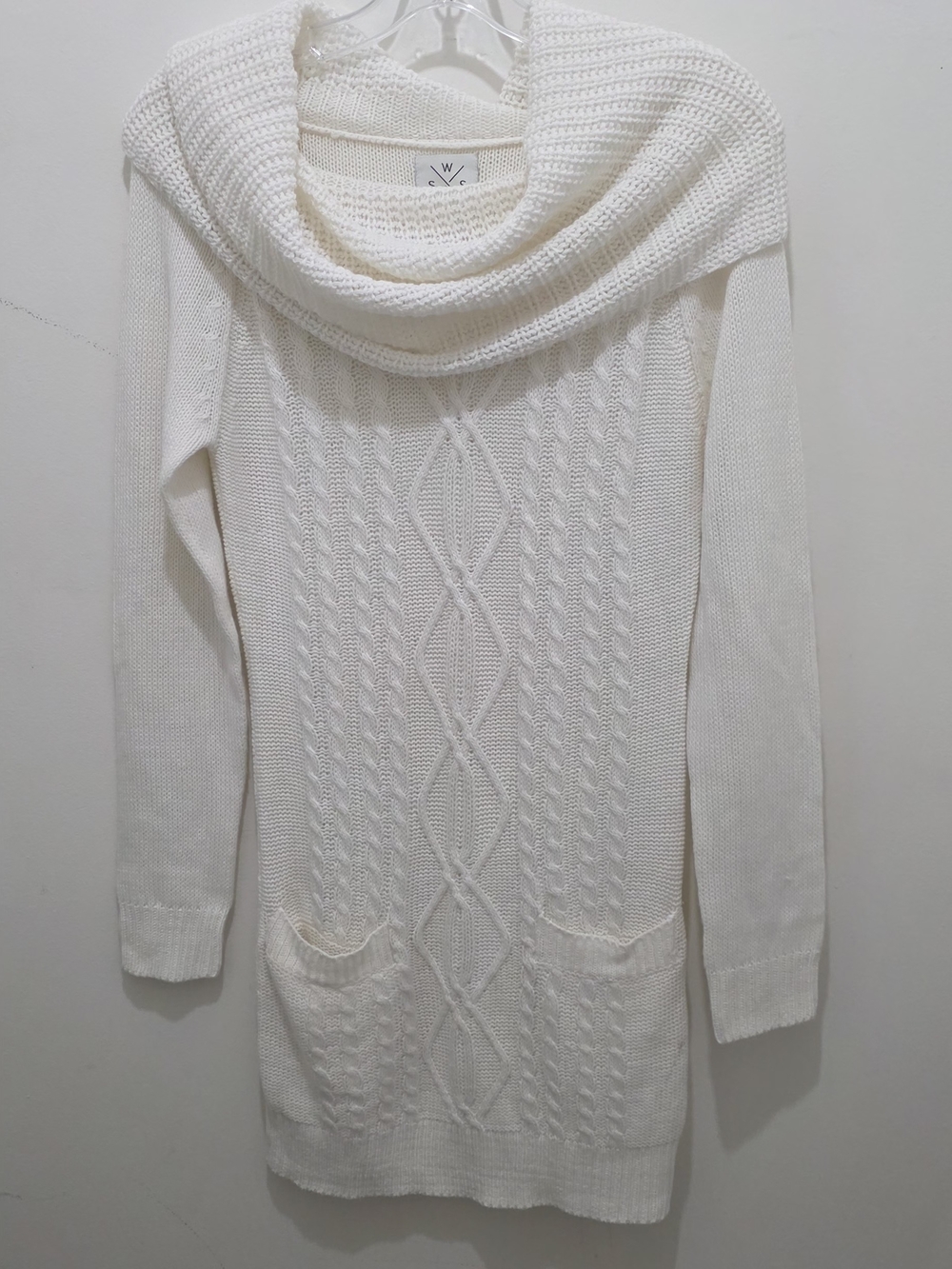 W By White Cable Knit Cowl Neck Sweater Dress in Ivory Size S